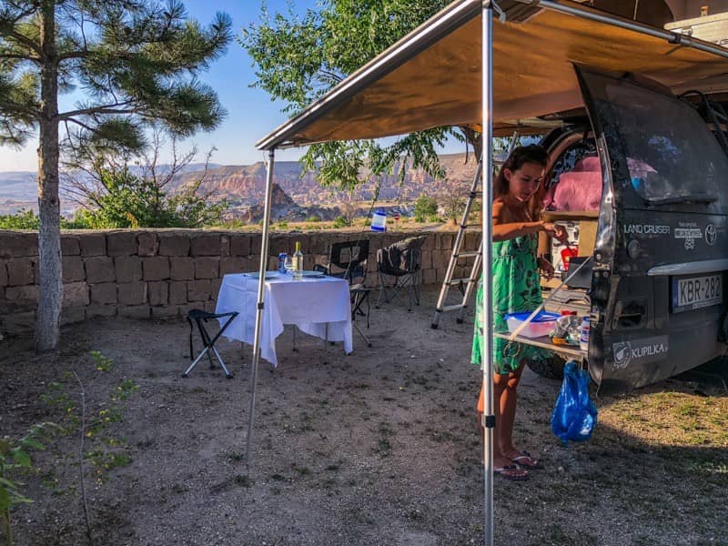 preparing overland dinner