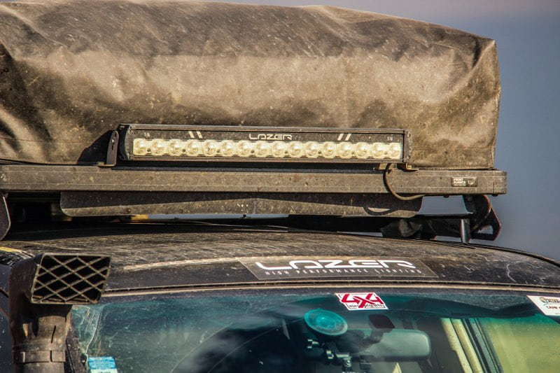 LazerLamps mounted on roofrack offroad led light bar