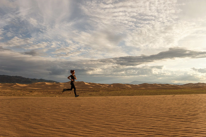 running in the gobi desert running while overlanding